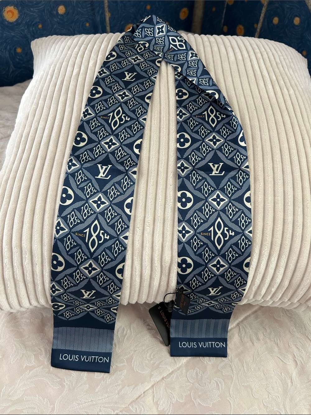 Navy & White 100% Silk Monogram Scarf or Twilly.